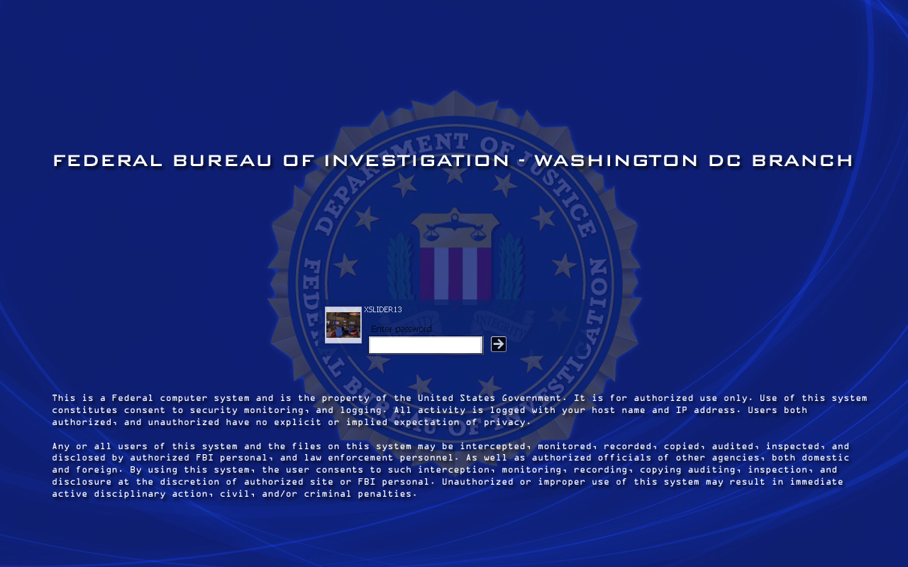 A simple logon for the FBI with a vista inspired background in blue, 