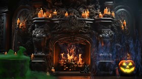 Halloween Fireplace Bubbling Cauldron ws