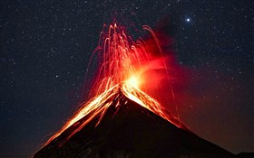 Volcano Erupting at Night