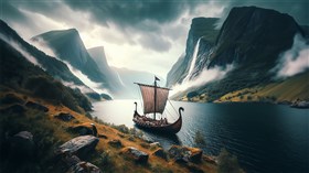 4K Dragon Ship in a Fjord