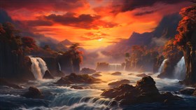 4K Sunset River Falls