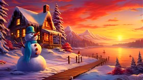 4K Winter Lake Cabin