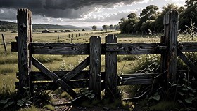 abandoned wooden farm fence gate