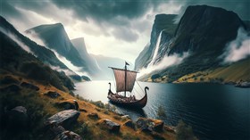 4K Dragon Ship in a Fjord