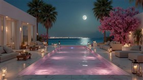 Moonlit Pink Pool Tropical Night